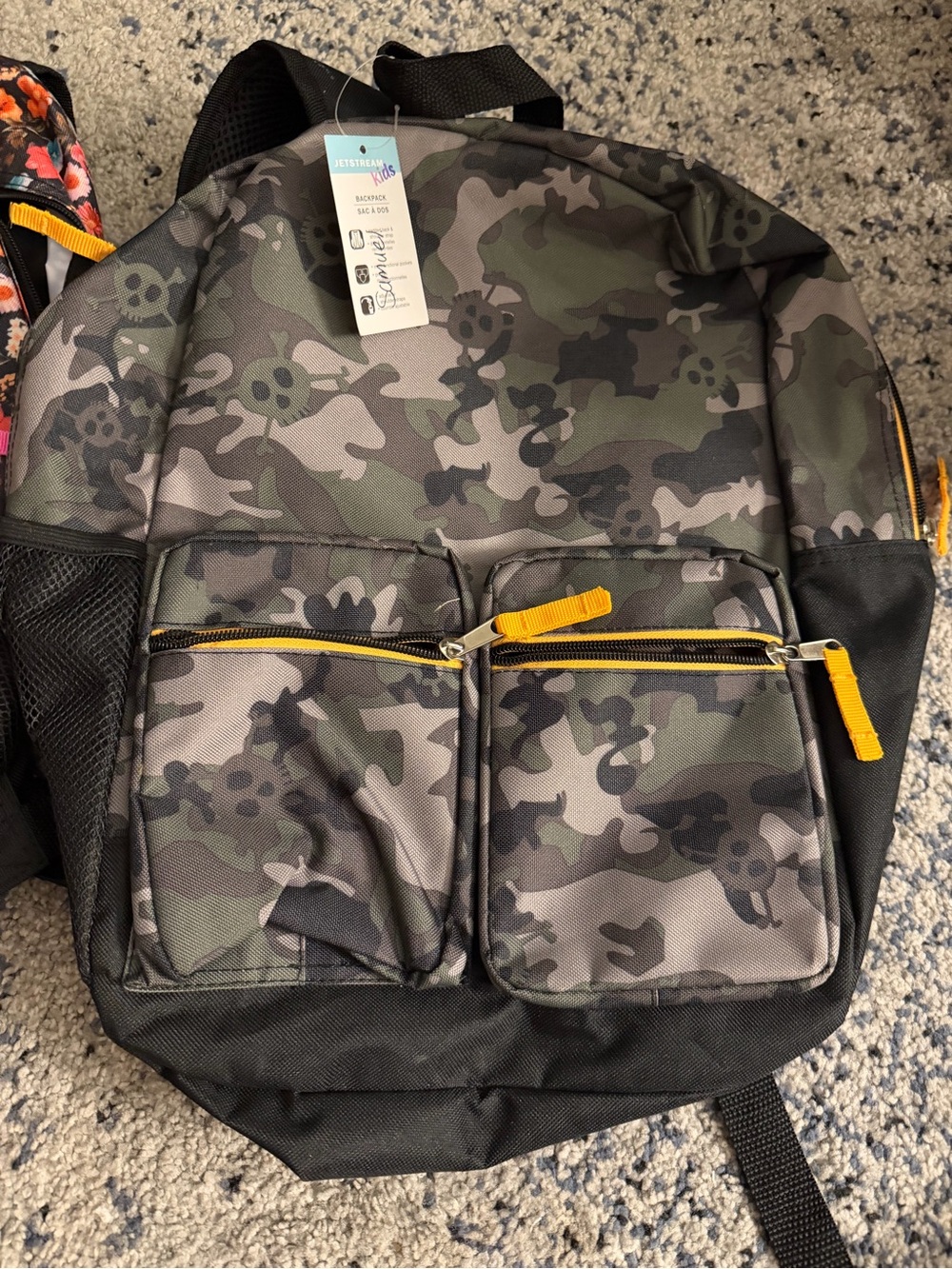 Camo Men's Backpack with Yellow Zipper Accents